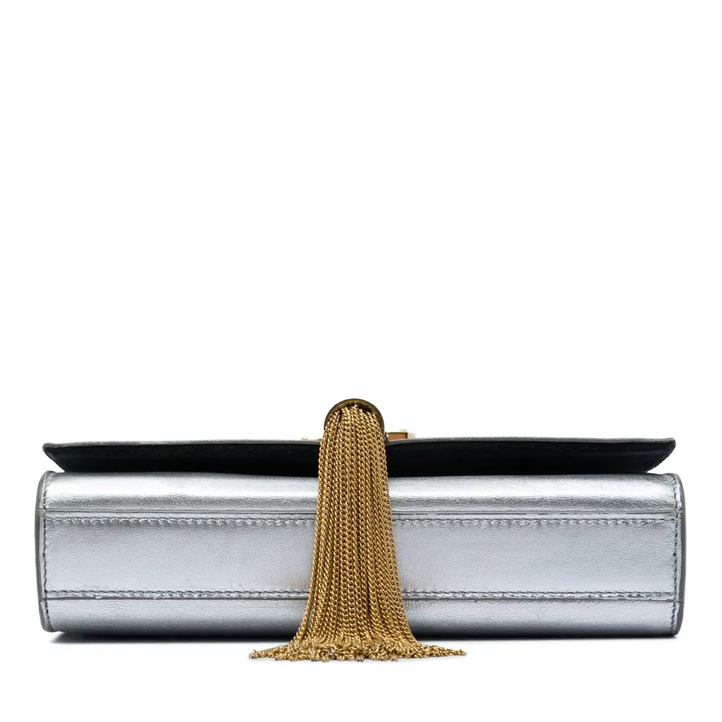Saint Laurent Small Metallic Calfskin Monogram Kate Tassel Crossbody Silver Leather Very good - Inside View