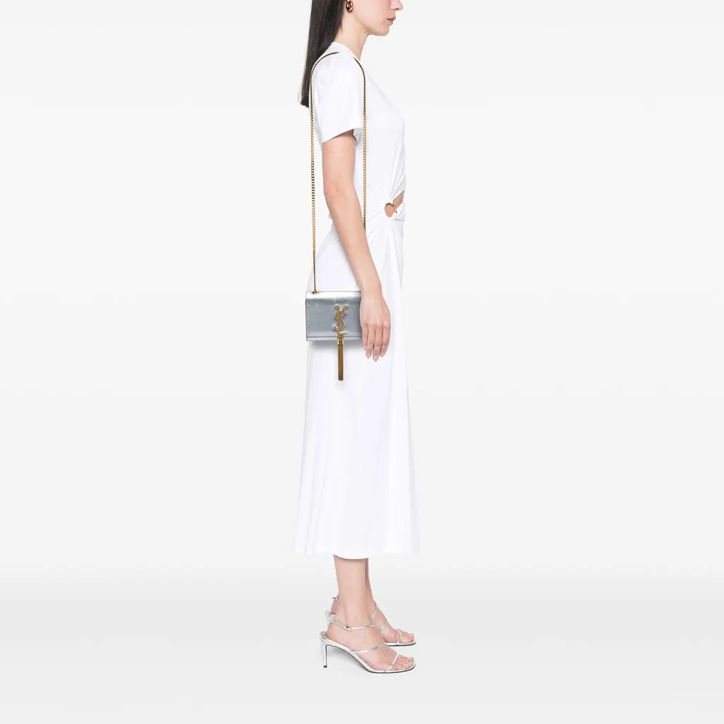 Saint Laurent Small Metallic Calfskin Monogram Kate Tassel Crossbody Silver Leather Very good - Box View