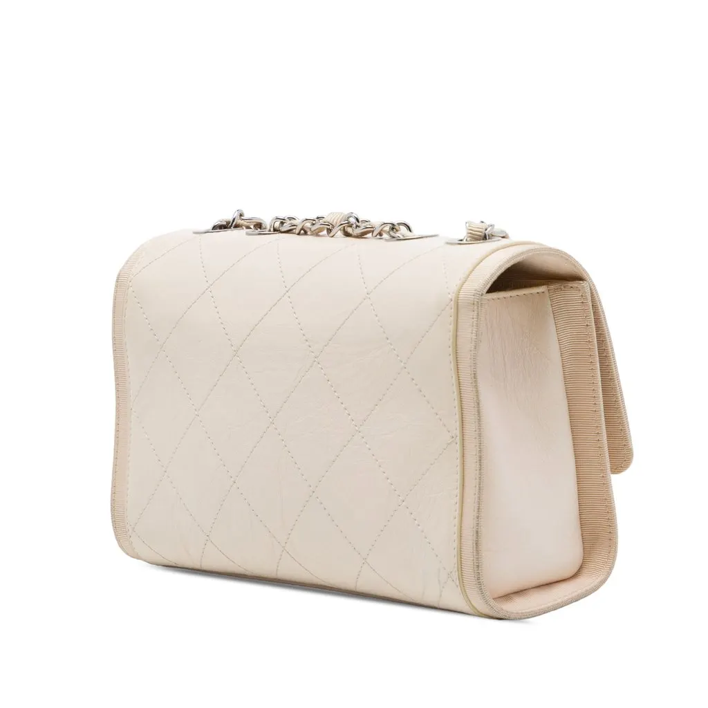 Chanel CC Quilted Crumpled Calfskin and Grosgrain Flap Brown Leather Very good - Back View