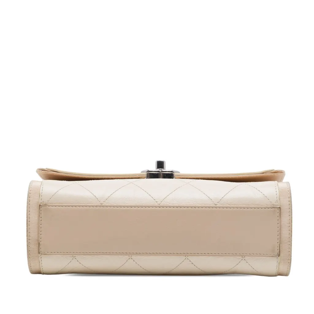 Chanel CC Quilted Crumpled Calfskin and Grosgrain Flap Brown Leather Very good - Inside View
