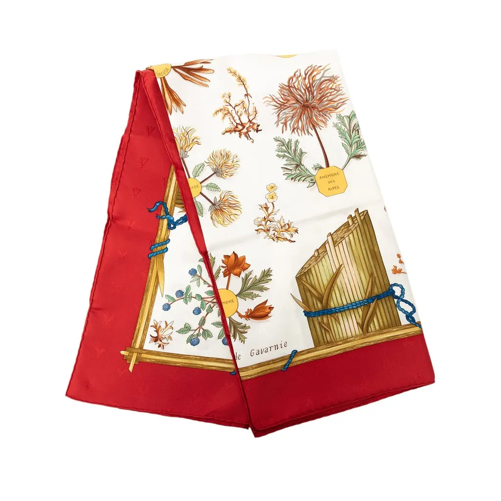 Hermès Herbier de Gavarnie Silk Scarf 90 White Very good - Front View