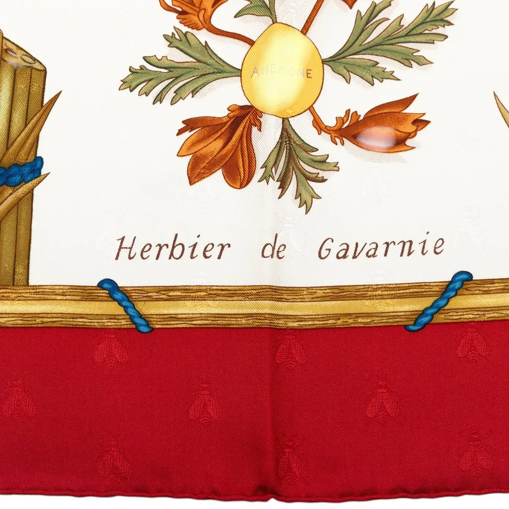 Hermès Herbier de Gavarnie Silk Scarf 90 White Very good - Box View