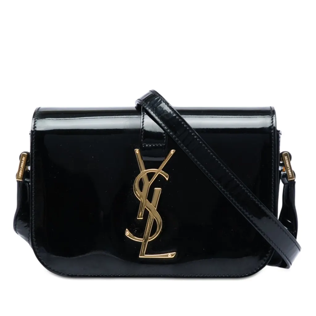 Saint Laurent Small Patent Monogram Universite Crossbody Black Leather Good - Front View
