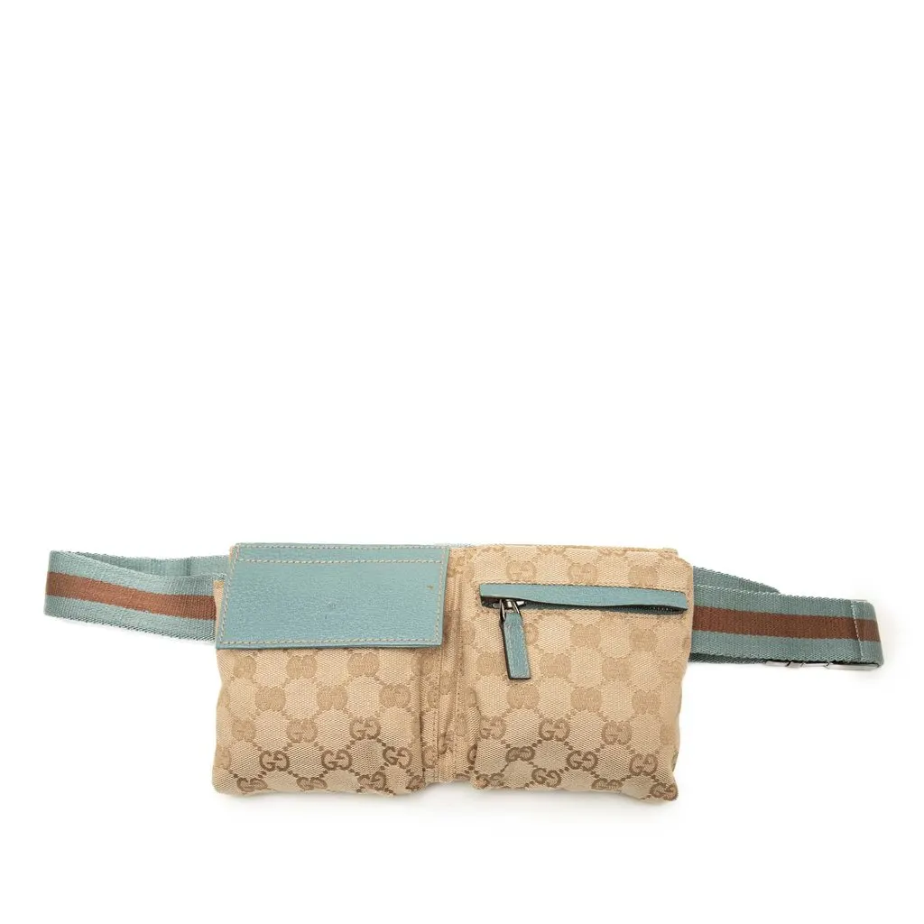 Gucci GG Canvas Web Double Pocket Belt Bag Beige Canvas Very good - Front View