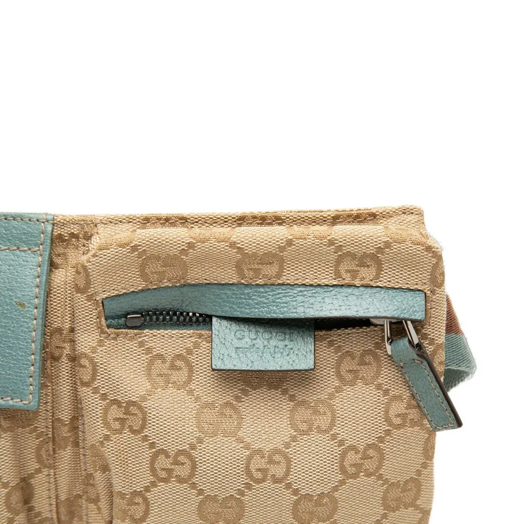 Gucci GG Canvas Web Double Pocket Belt Bag Beige Canvas Very good - Model View