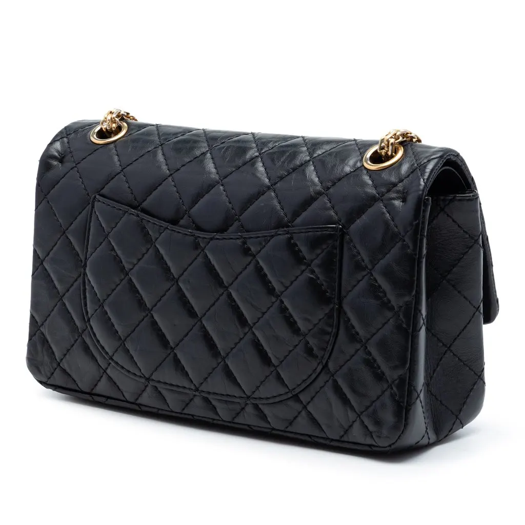 Chanel Quilted Aged Calfskin Reissue 2.55 Lucky Charms Double Flap 225 Black Leather Very good - Back View