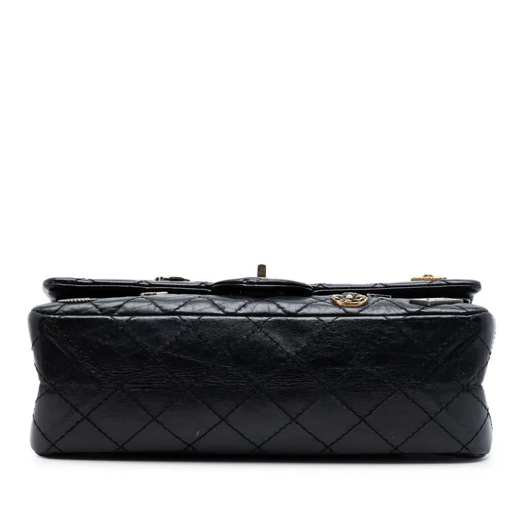 Chanel Quilted Aged Calfskin Reissue 2.55 Lucky Charms Double Flap 225 Black Leather Very good - Inside View