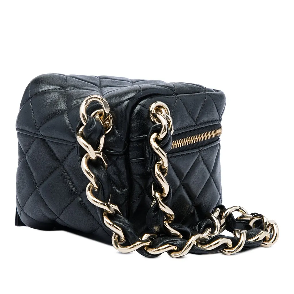 Chanel CC Quilted Lambskin Cube Wristlet Vanity Case Black Leather Very good - Back View