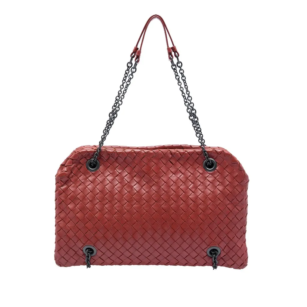 Bottega Veneta Nappa Intrecciato Duo Shoulder Bag Red Leather Very good - Front View
