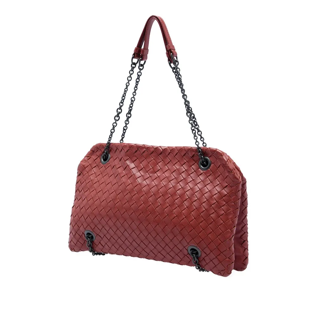 Bottega Veneta Nappa Intrecciato Duo Shoulder Bag Red Leather Very good - Back View