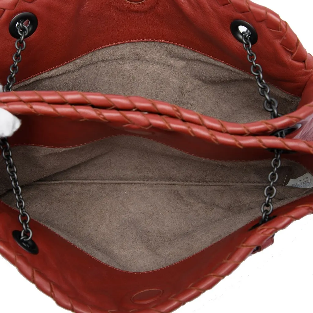 Bottega Veneta Nappa Intrecciato Duo Shoulder Bag Red Leather Very good - Model View