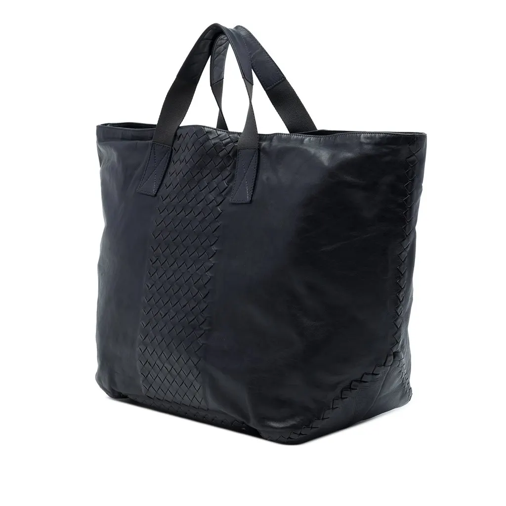 Bottega Veneta Intrecciato Trimmed Nappa Soft Tote Blue Leather Good - Back View
