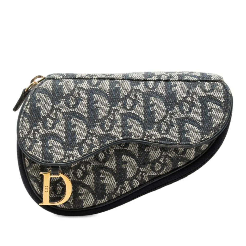 Dior Diorissimo Canvas Saddle Pouch Blue Canvas Very good - Front View
