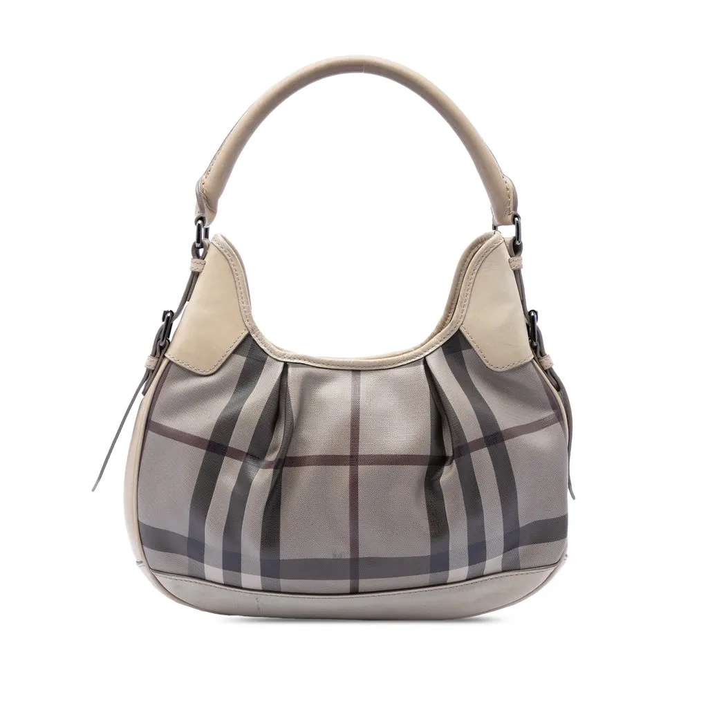 Burberry Smoke Check Coated Canvas Brooklyn Hobo Grey Very good - Front View