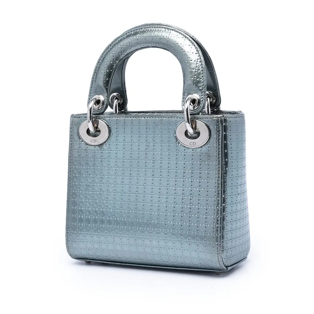 Dior Mini Metallic Patent Microcannage Lady Dior Blue Leather Very good - Back View