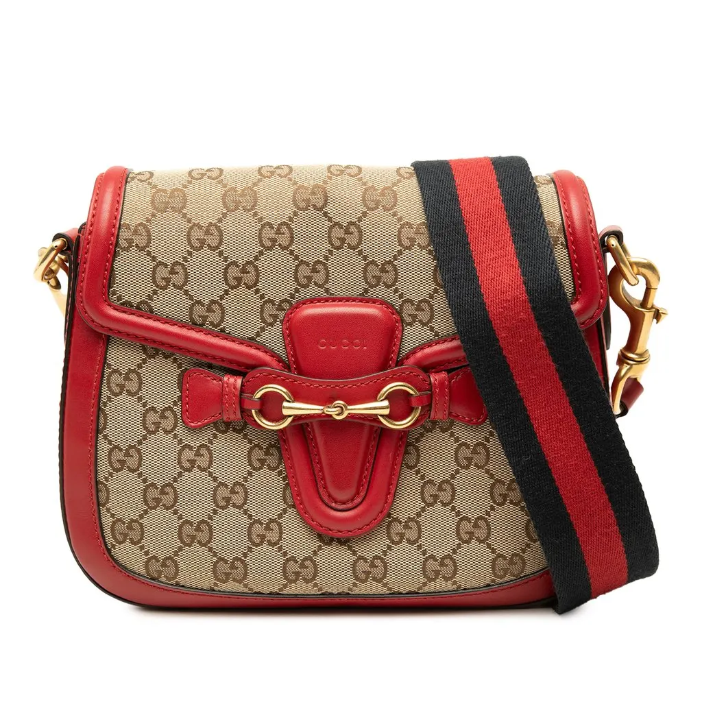 Gucci Medium GG Canvas Lady Web Crossbody Beige Canvas Very good - Front View