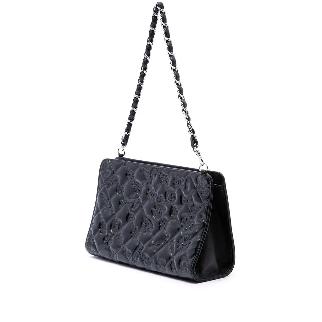 Chanel Quilted Patent Embossed Lucky Symbols Pochette Black Leather Very good - Back View