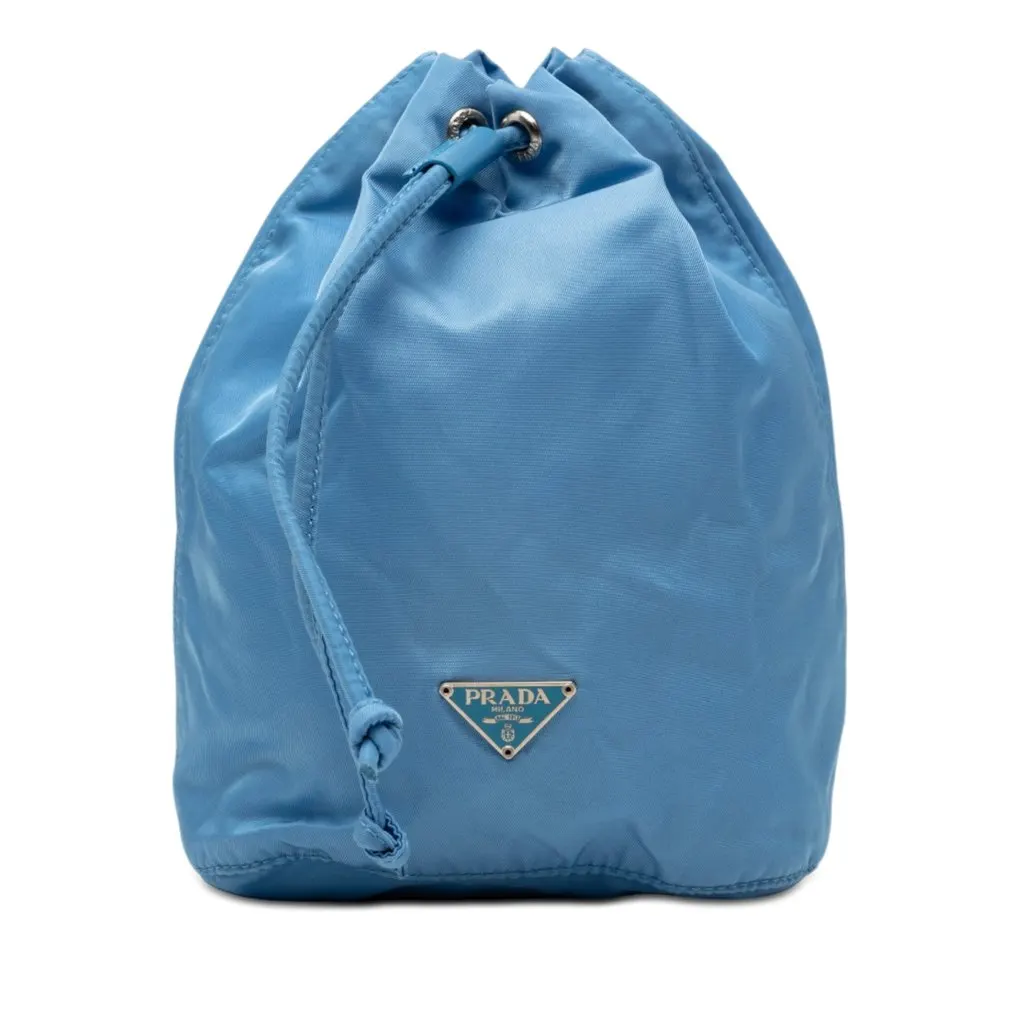 Prada Tessuto Drawstring Pouch Blue Very good - Front View