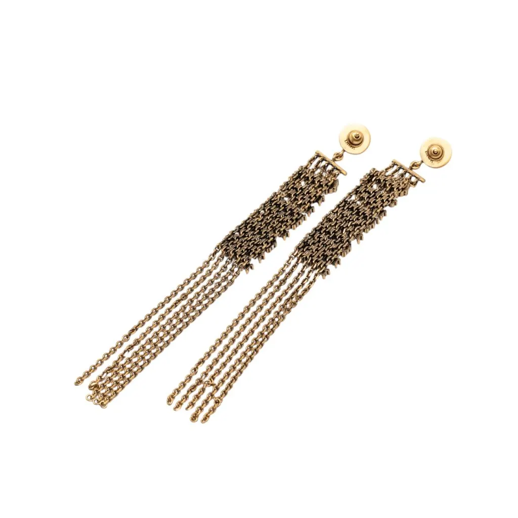 Dior Gold Plated Strass JAdior Drop Push Back Earrings Gold Metal Very good - Back View