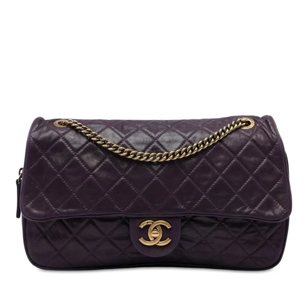 Chanel Large Quilted Iridescent Calfskin Shiva Flap Purple L
