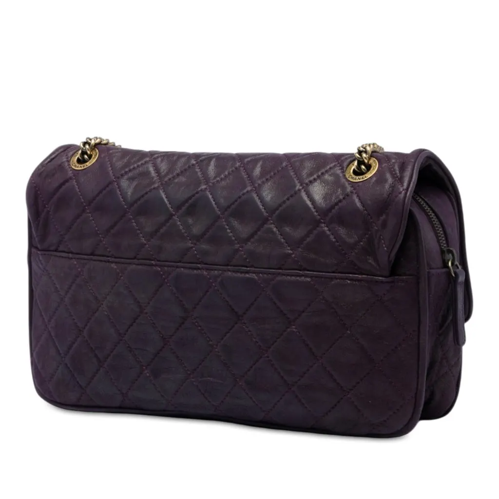 Chanel Large Quilted Iridescent Calfskin Shiva Flap Purple Leather Very good - Back View