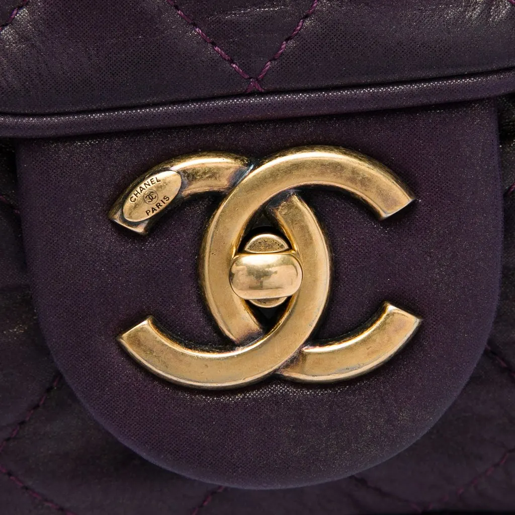 Chanel Large Quilted Iridescent Calfskin Shiva Flap Purple Leather Very good - Box View