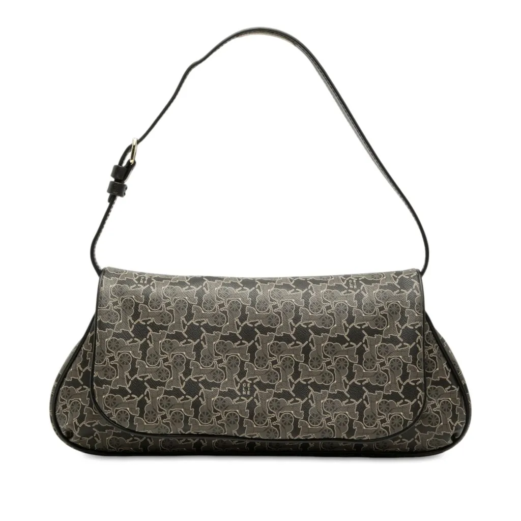 Celine Horse Carriage Coated Canvas Shoulder Bag Black Very good - Front View