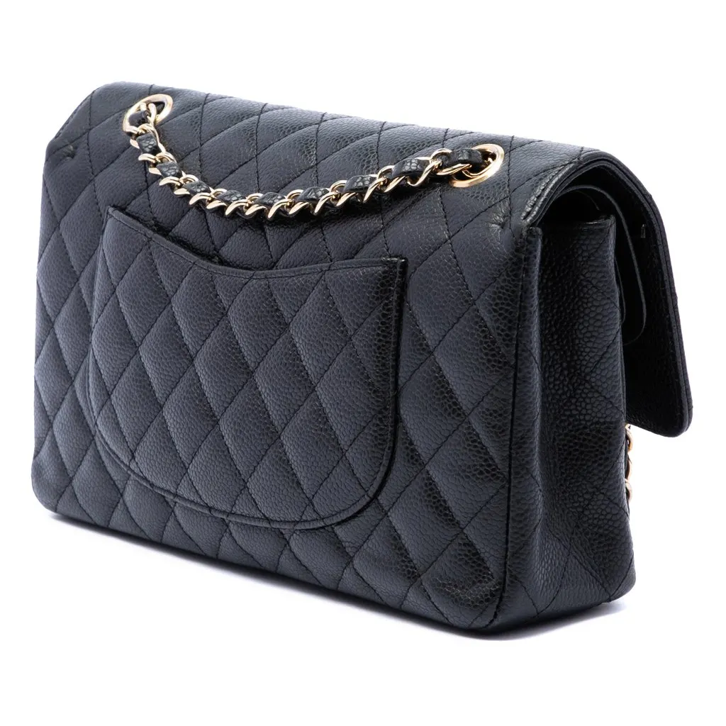 Chanel Medium Classic Caviar Double Flap Black Leather Very good - Back View