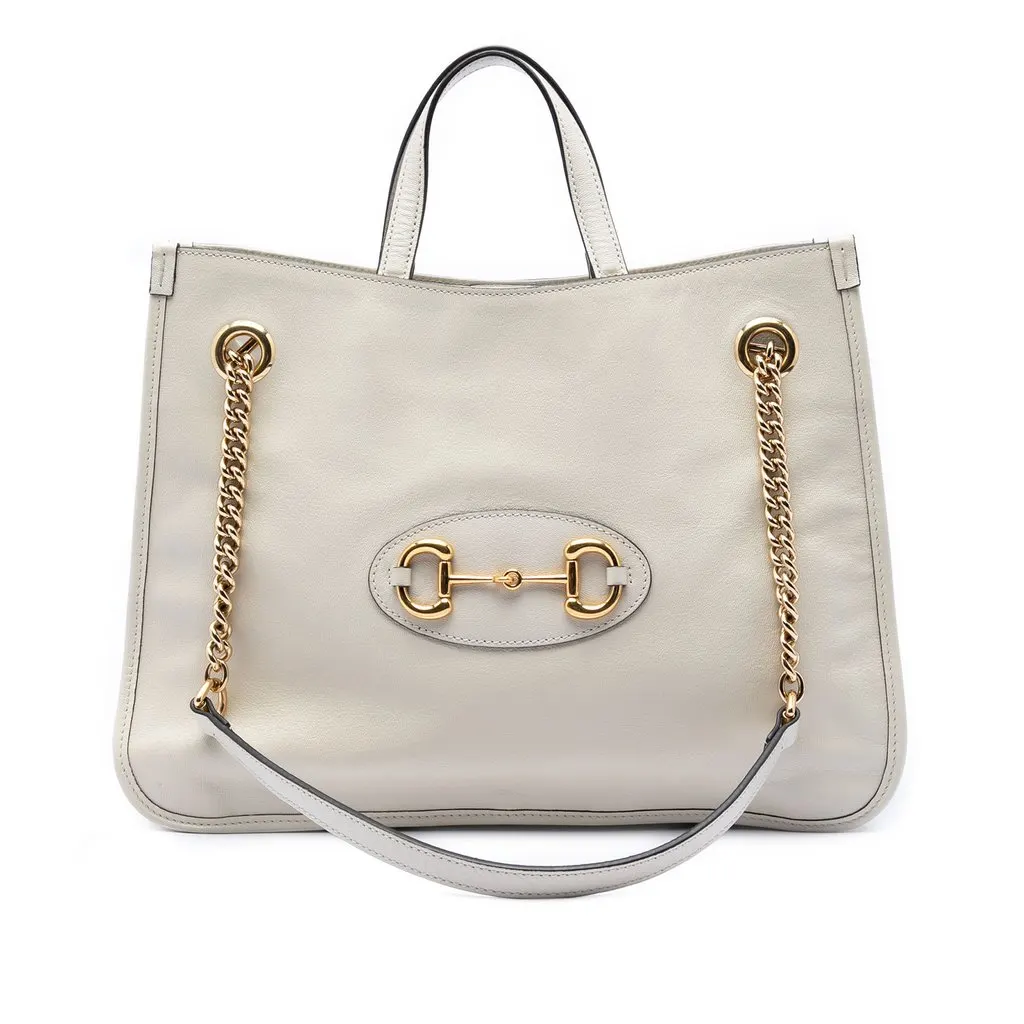 Gucci Medium Calfskin Horsebit 1955 Chain Tote White Leather Very good - Front View