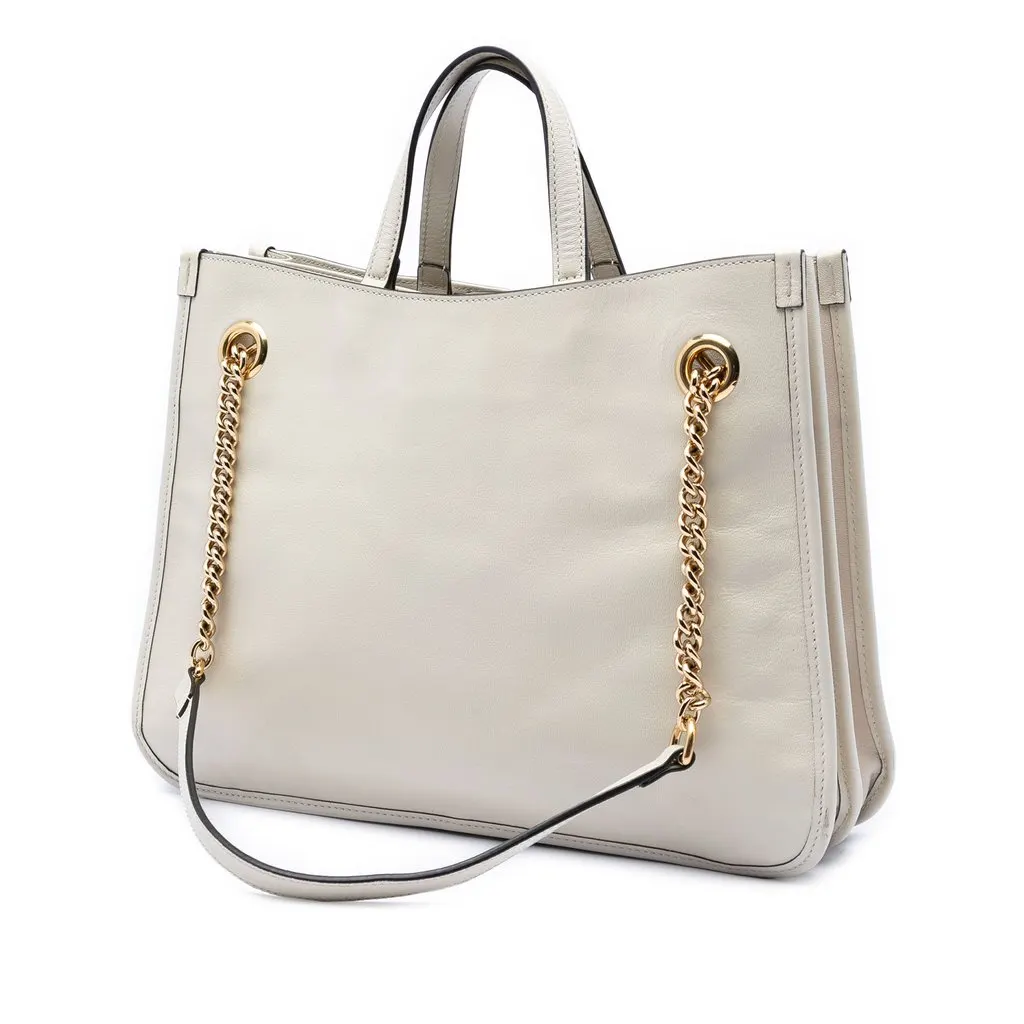Gucci Medium Calfskin Horsebit 1955 Chain Tote White Leather Very good - Back View