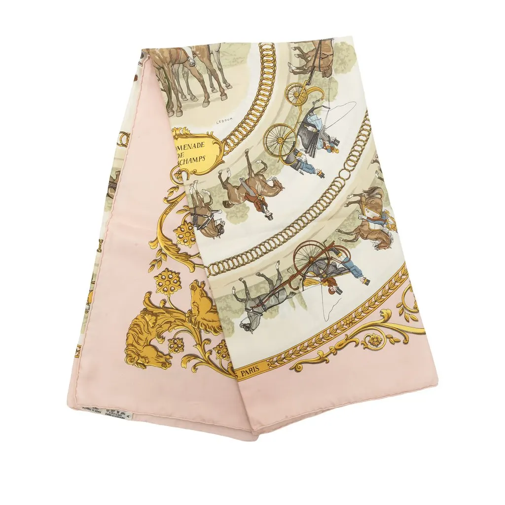 Hermès La Promenade De Longchamps Silk Scarf 90 Pink Silk Good - Front View