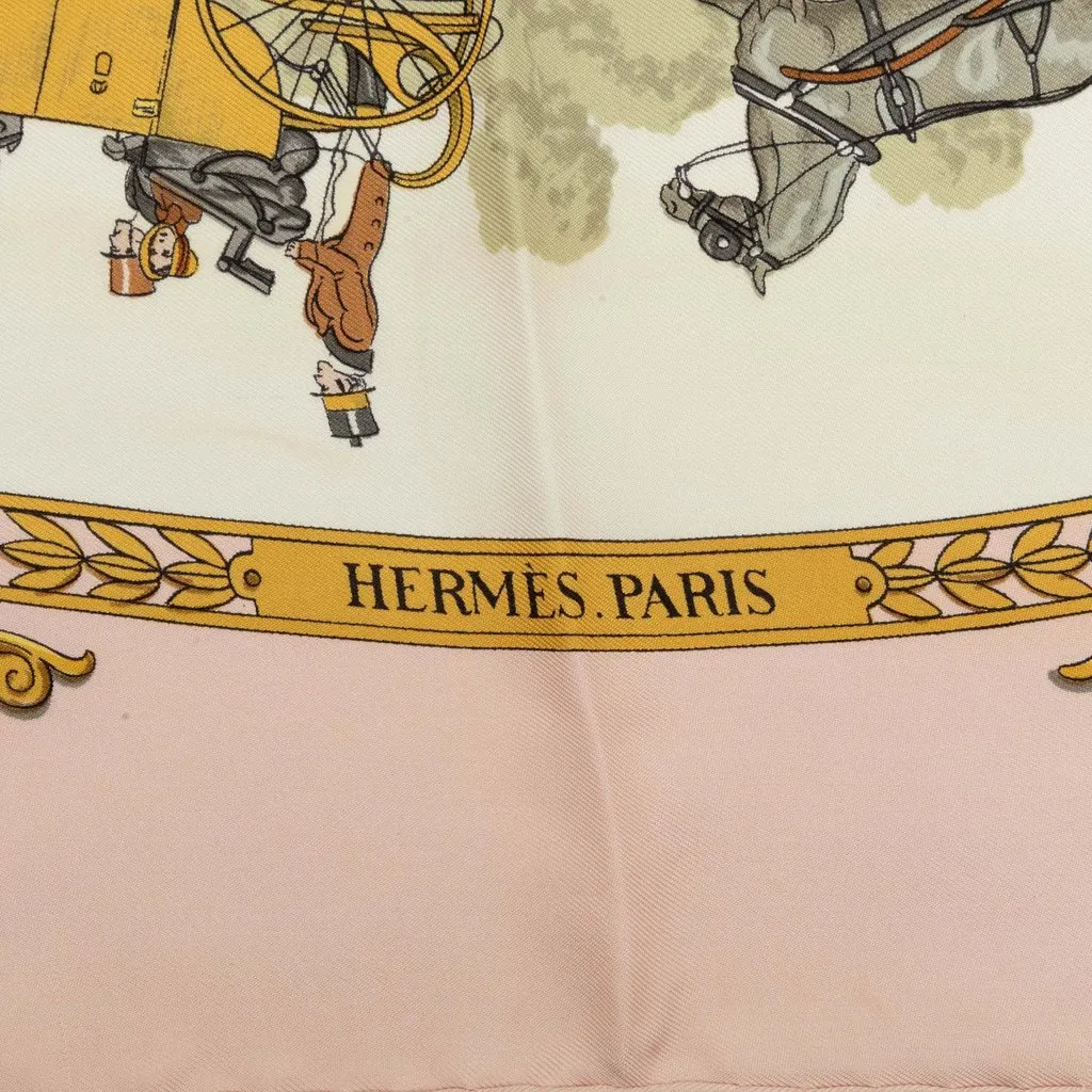Hermès La Promenade De Longchamps Silk Scarf 90 Pink Silk Good - Inside View