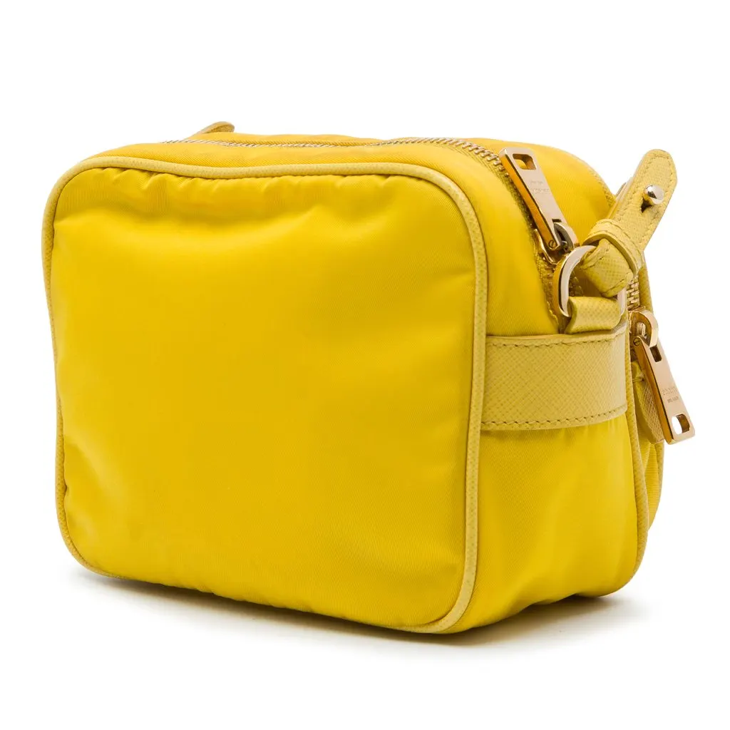 Prada Mini Saffiano Trimmed Tessuto Front Pocket Camera Bag Yellow Polyamide Very good - Back View