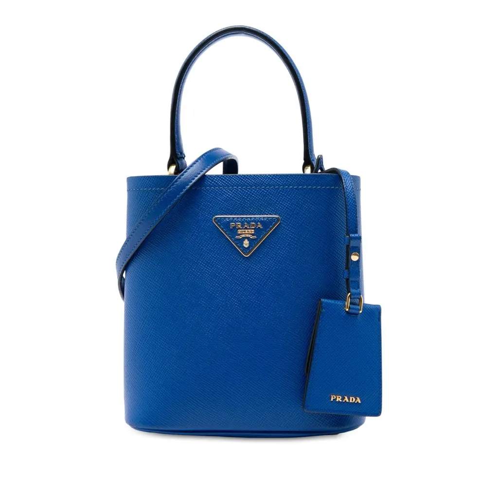 Prada Small Saffiano Cuir Panier Satchel Blue Leather Very good - Front View