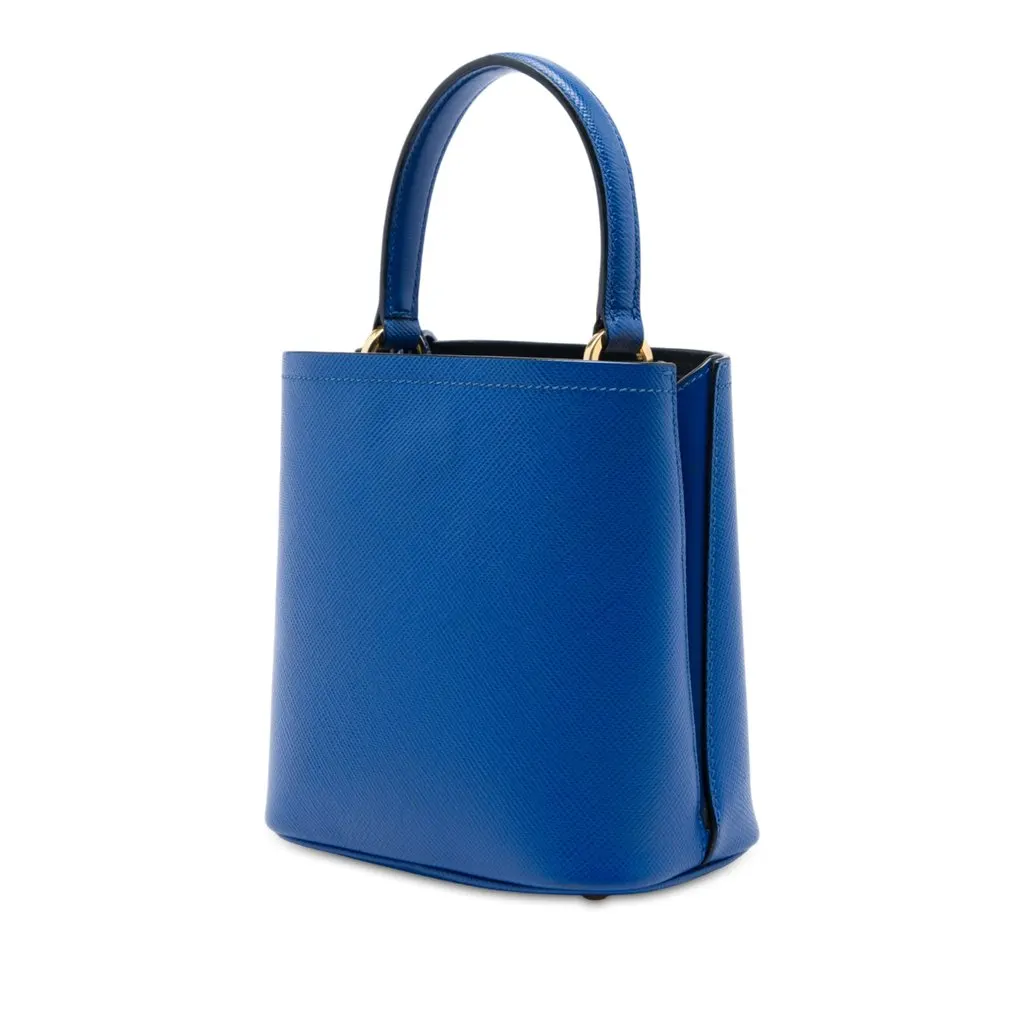 Prada Small Saffiano Cuir Panier Satchel Blue Leather Very good - Back View