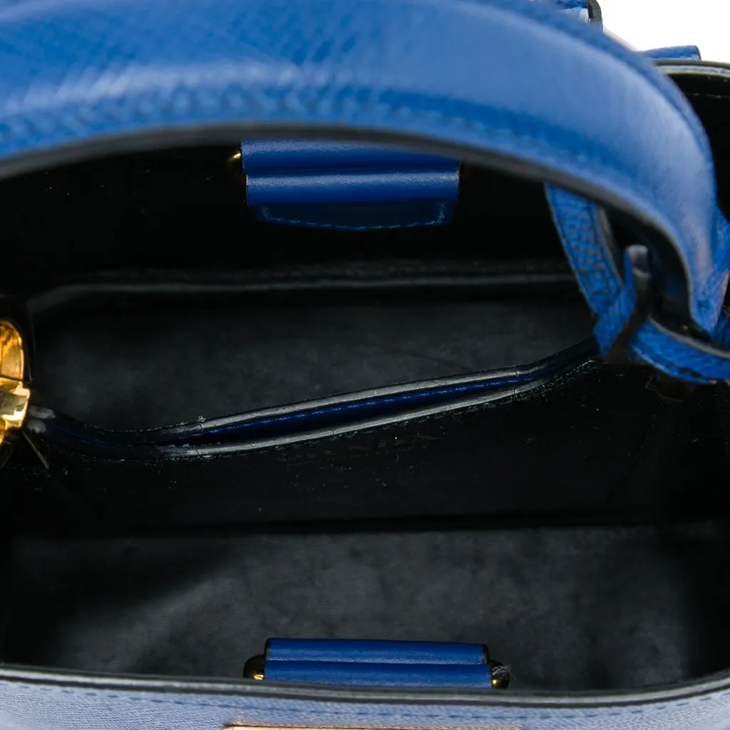Prada Small Saffiano Cuir Panier Satchel Blue Leather Very good - Model View