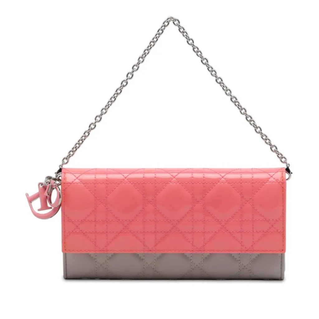Dior Bicolor Lambskin and Patent Cannage Lady Dior Wallet On Chain MultiColor Leather Very good - Front View
