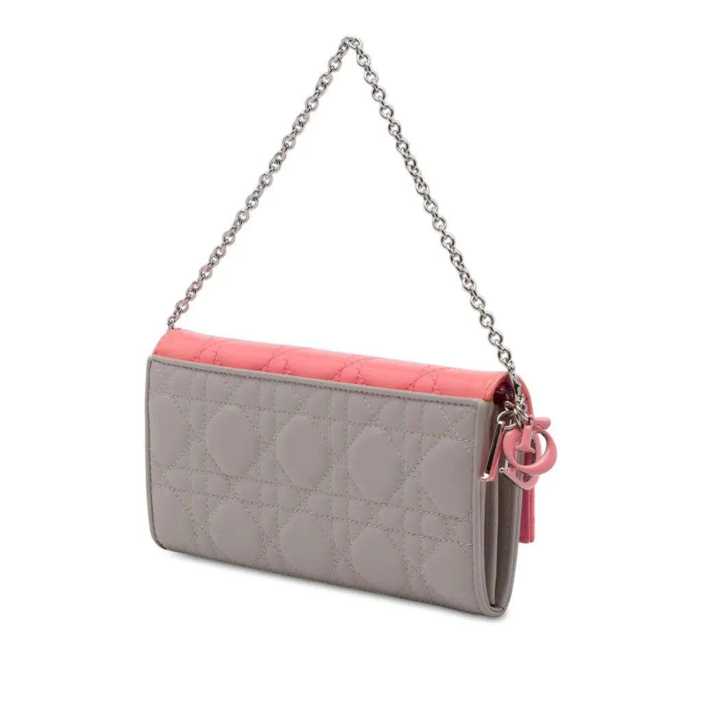 Dior Bicolor Lambskin and Patent Cannage Lady Dior Wallet On Chain MultiColor Leather Very good - Back View