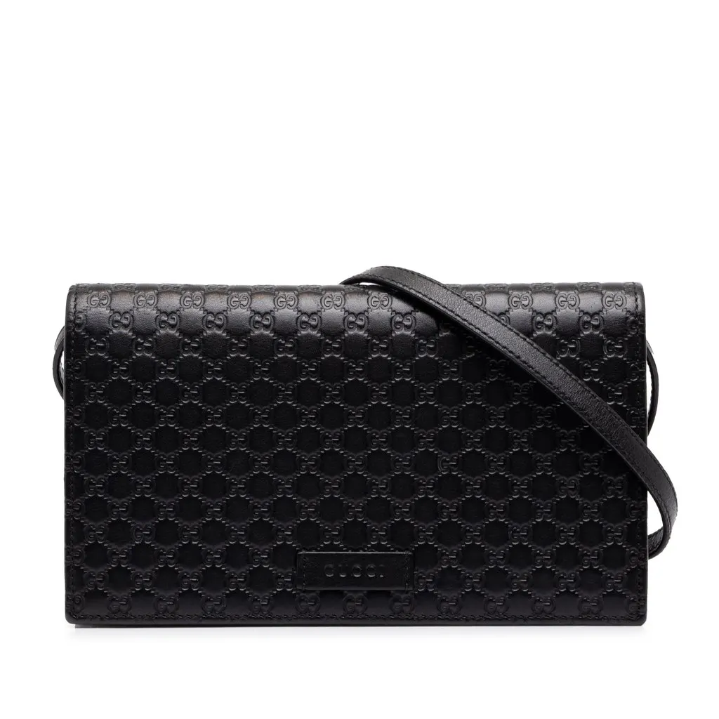 Gucci Microguccissima Wallet on Strap Black Leather Good - Front View