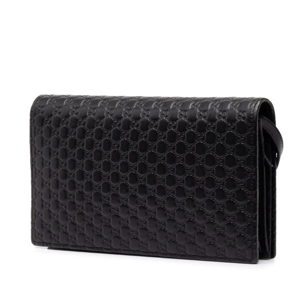 Gucci Microguccissima Wallet on Strap Black Leather Good - Back View