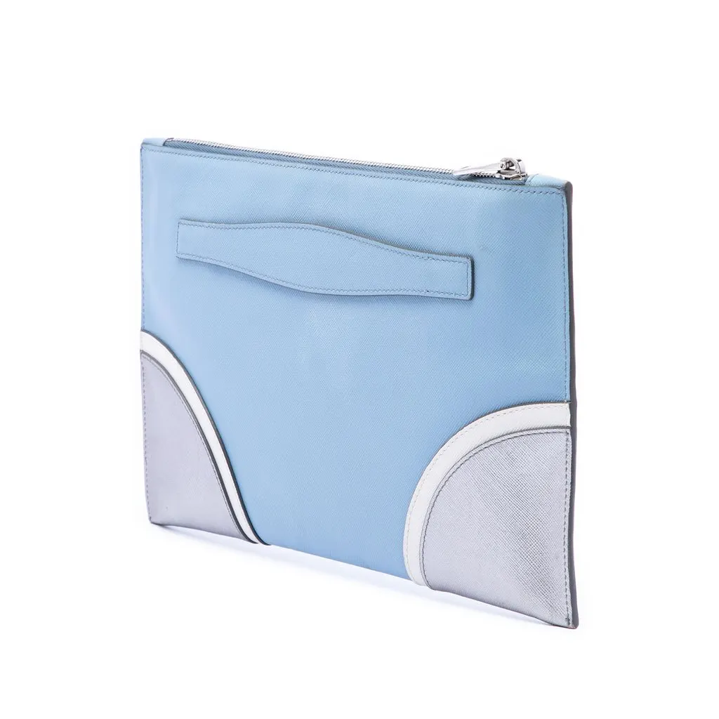 Prada Tricolor Saffiano Clutch Blue Leather Very good - Back View