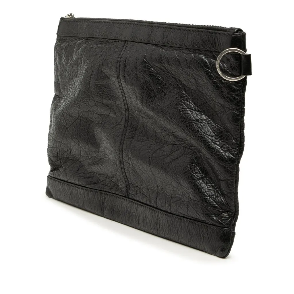 Balenciaga Lambskin Motocross Classic Clip Clutch M Black Leather Good - Back View