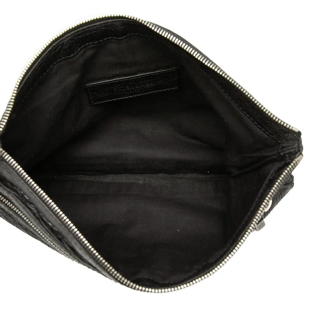 Balenciaga Lambskin Motocross Classic Clip Clutch M Black Leather Good - Model View