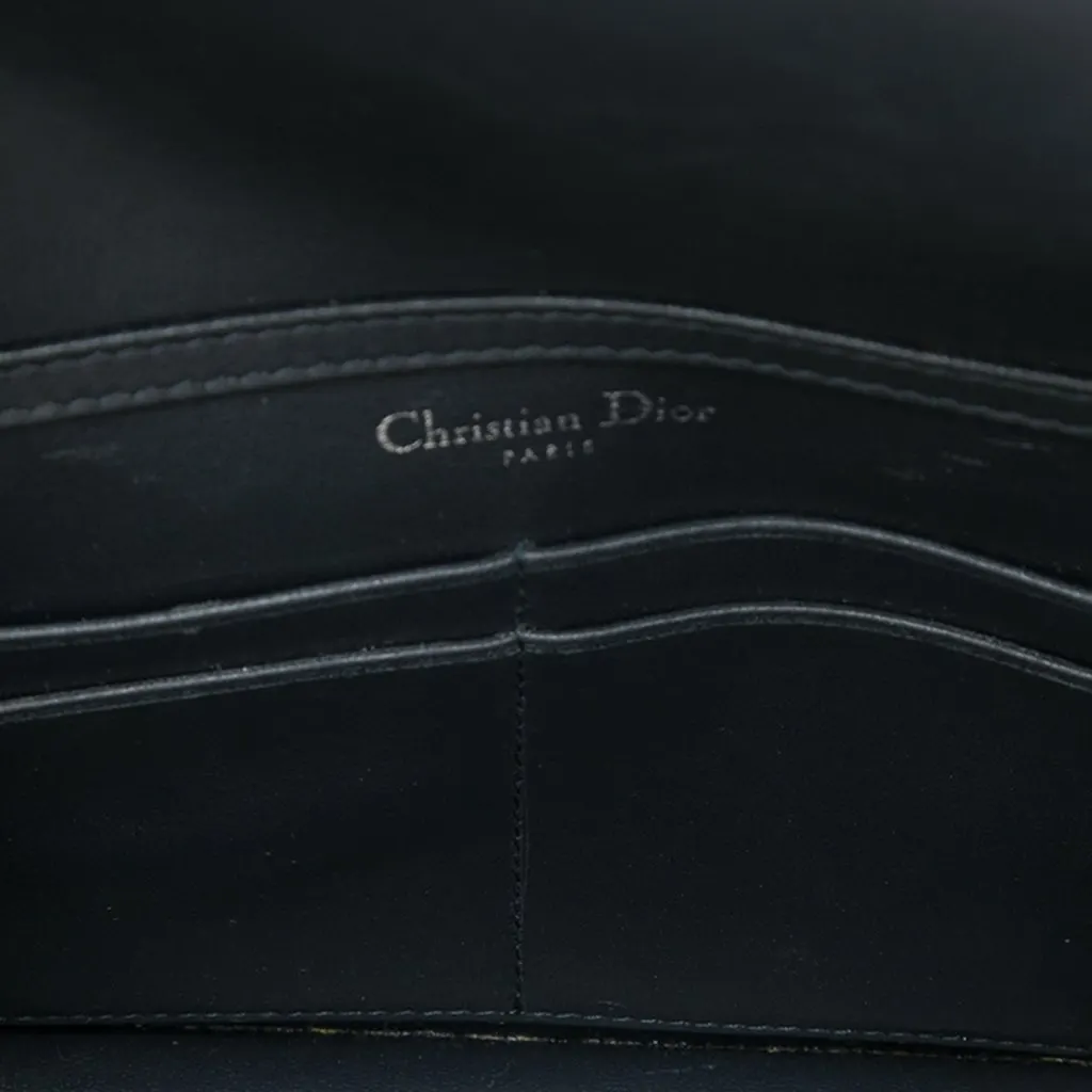Dior Metallic Patent Microcannage Diorama Wallet on Chain Silver Leather Good - Model View