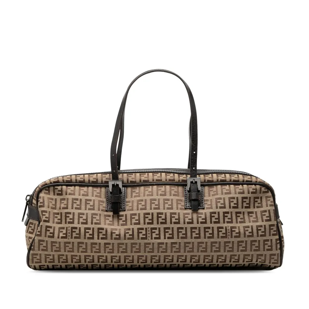 Fendi Zucchino Canvas Handbag Beige Good - Front View