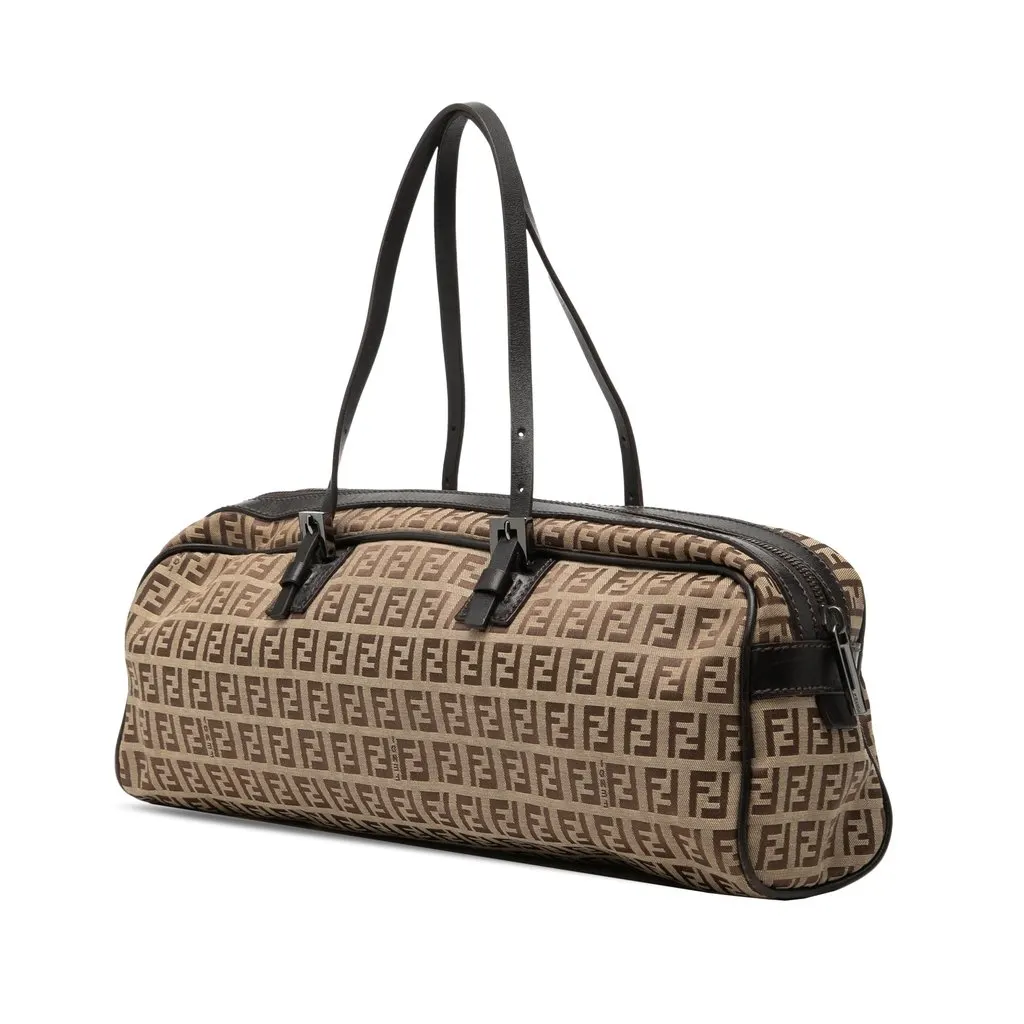 Fendi Zucchino Canvas Handbag Beige Good - Back View