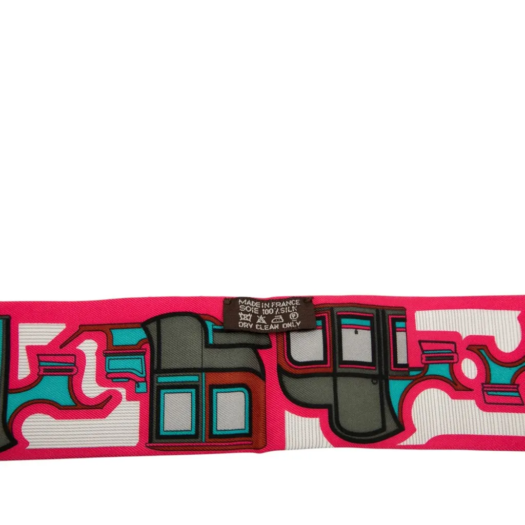 Hermès Les Coupes Silk Twilly Scarf Pink Never worn - Back View