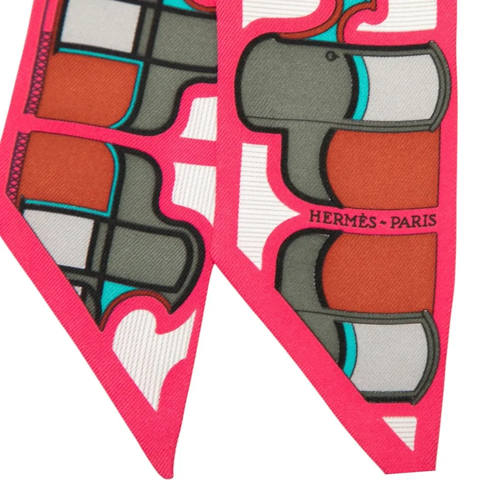Hermès Les Coupes Silk Twilly Scarf Pink Never worn - Box View