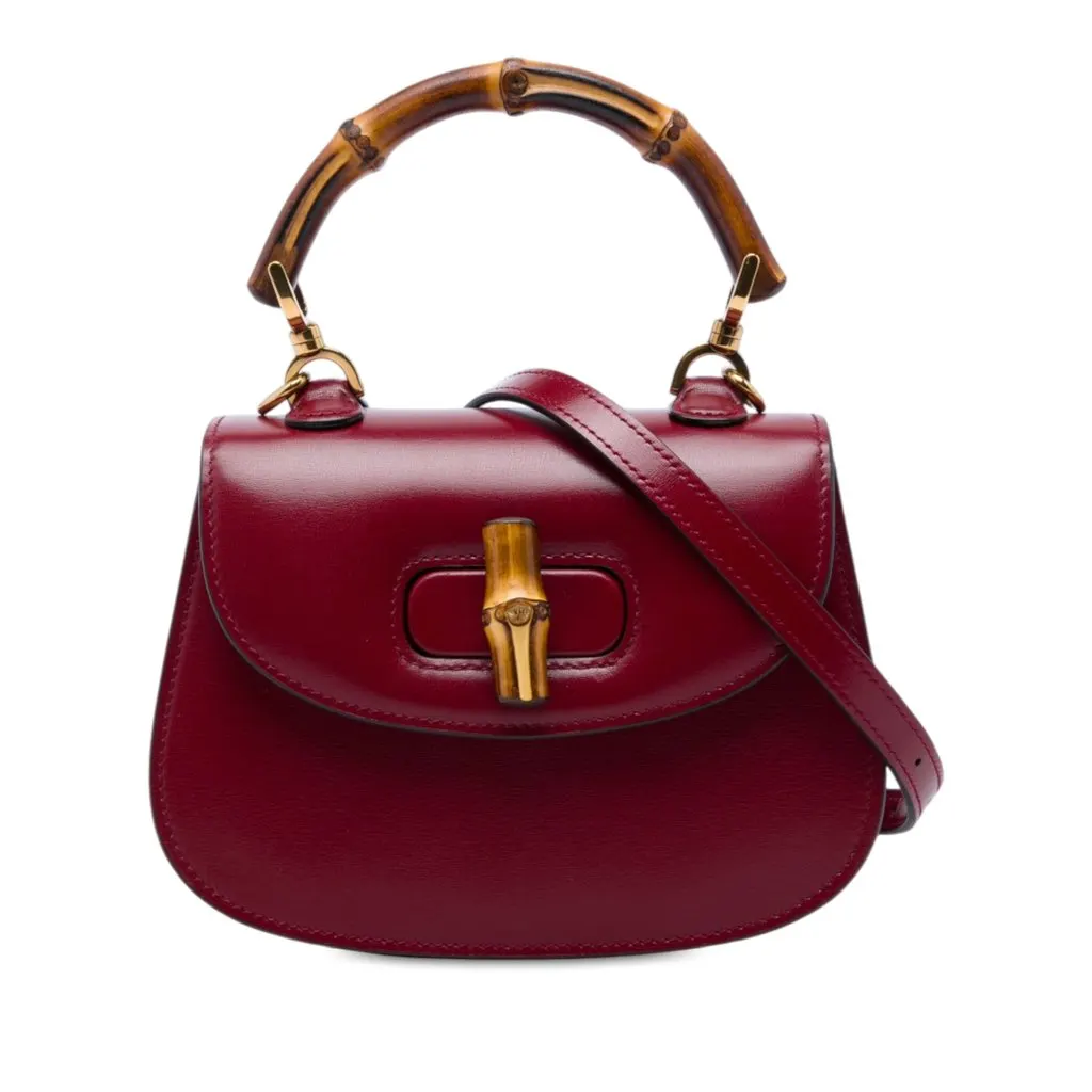 Gucci Mini Calfskin Web 1947 Bamboo Top Handle Bag Red Leather Very good - Front View