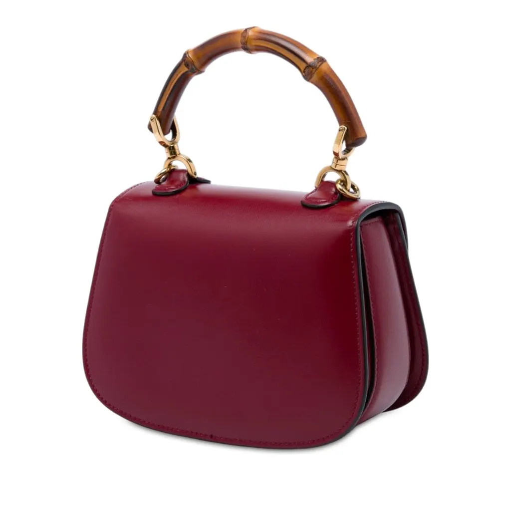 Gucci Mini Calfskin Web 1947 Bamboo Top Handle Bag Red Leather Very good - Back View